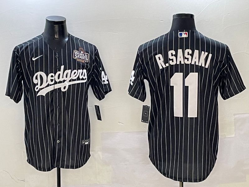 Men Los Angeles Dodgers #11 R.Sasaki Black Stripe Jointly Name 2025 Nike MLB Jersey style 4